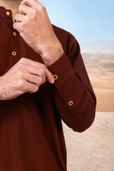 Classic Kurta Shalwar with Button Placket - Rust