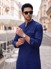 Stitched Cotton Kurta Trouser Set Relaxed Fit - Ink Blue