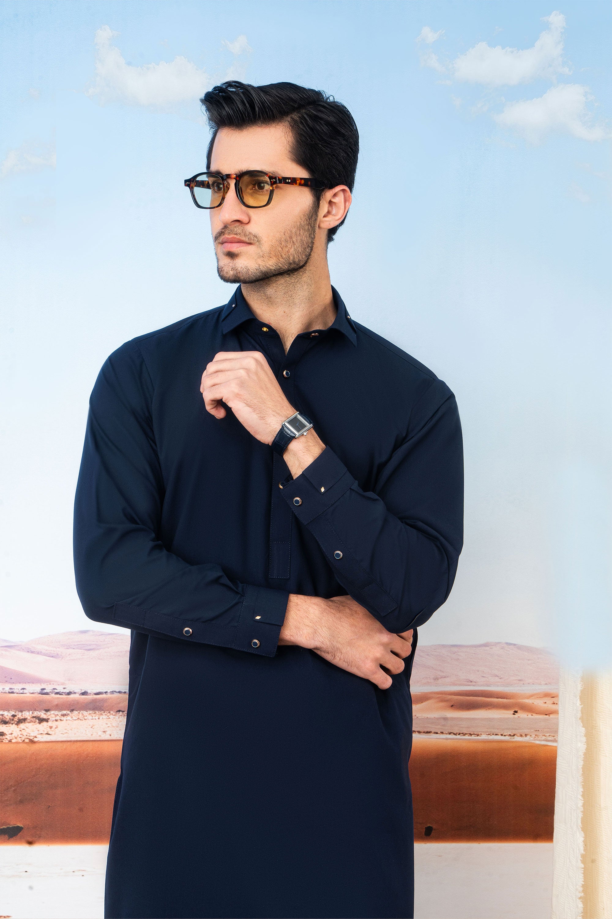 Elegant Kameez Shalwar with Minimal Detailing – Midnight Blue