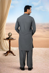 Elegant Wool Kurta Shalwar with Stylish Placket - Grey