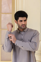 Stitched Kurta Trouser With Contrast Detailing for Men - Mid Grey