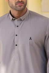 Stitched Kurta Trouser With Contrast Detailing for Men - Mid Grey