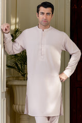 Stitched Cross Stitch Embroidered Kurta With Matching Trouser for Men - Soft Pink