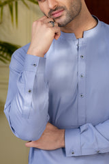 Stitched Premium Kurta With Matching Trousers for Men - Mid Blue