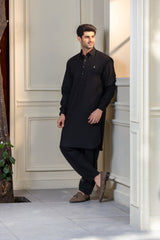 Stitched Premium Kameez Shalwar With Golden Accent for Men  - Black