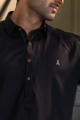 Stitched Premium Kameez Shalwar With Golden Accent for Men  - Black
