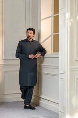 Stitched Collar Kameez Shalwar for Men - Charcoal