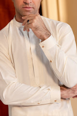 Stitched Elegant Boski Embroidered Kurta With Matching Shalwar for Men - Cream
