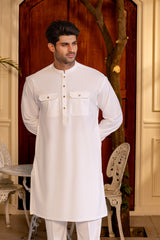 Stitched Double Pocket Boski Kurta Trouser With Contrast Metal Buttons for Men - Off White | Black | Bottle Green