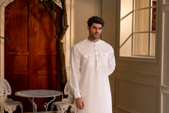 Stitched Double Pocket Boski Kurta Trouser With Contrast Metal Buttons for Men - Off White | Black | Bottle Green