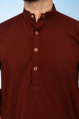 Classic Kurta Shalwar with Button Placket - Rust