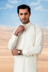 Elegant Kurta Shalwar with Minimalist Detailing - Cream Boski