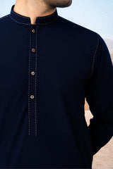 Stylish Kurta Shalwar with Thread Detailing - Navy Blue