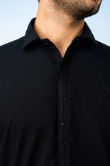 Classic Collar Kameez Shalwar with Minimal Detailing - Black