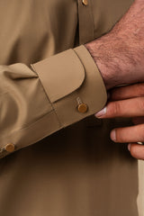 Stitched Classic Kurta Shalwar With Button Placket Detail for Men - Brown
