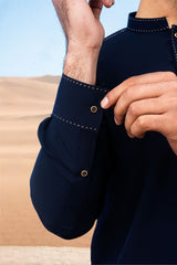 Stylish Kurta Shalwar with Thread Detailing - Navy Blue