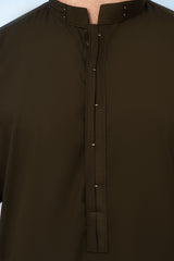 Premium Band Collar Kameez Shalwar with Minimal Detailing - Olive Green