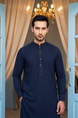 Stylish Kurta Shalwar with Thread Detailing - Navy Blue
