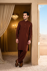 Classic Kurta Shalwar with Button Placket - Rust