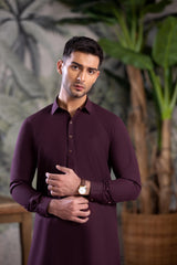 Stitched Premium Collar Kameez Shalwar for Men - Maroon