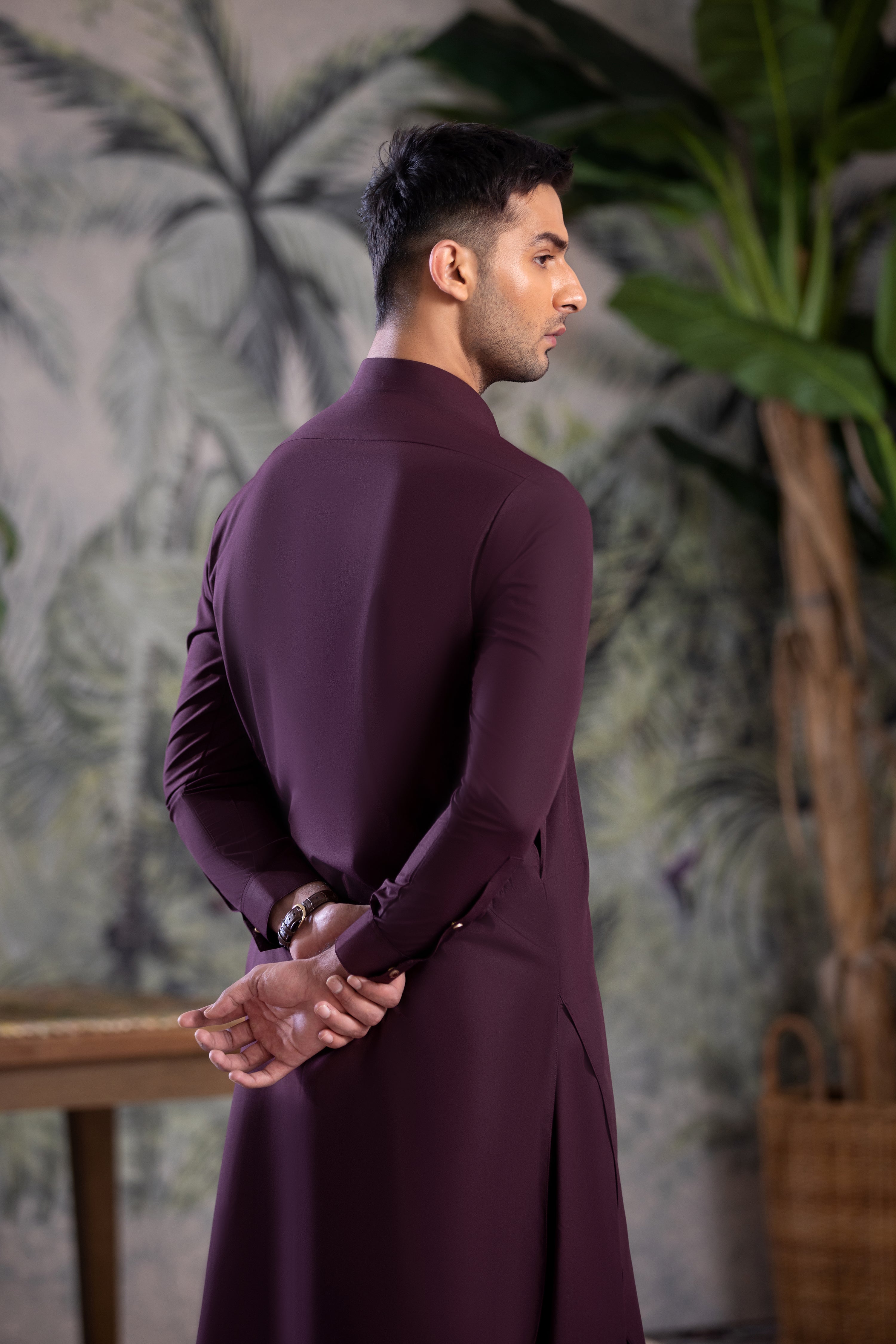 Premium Maroon Collar Kameez Shalwar With Snap Buttons