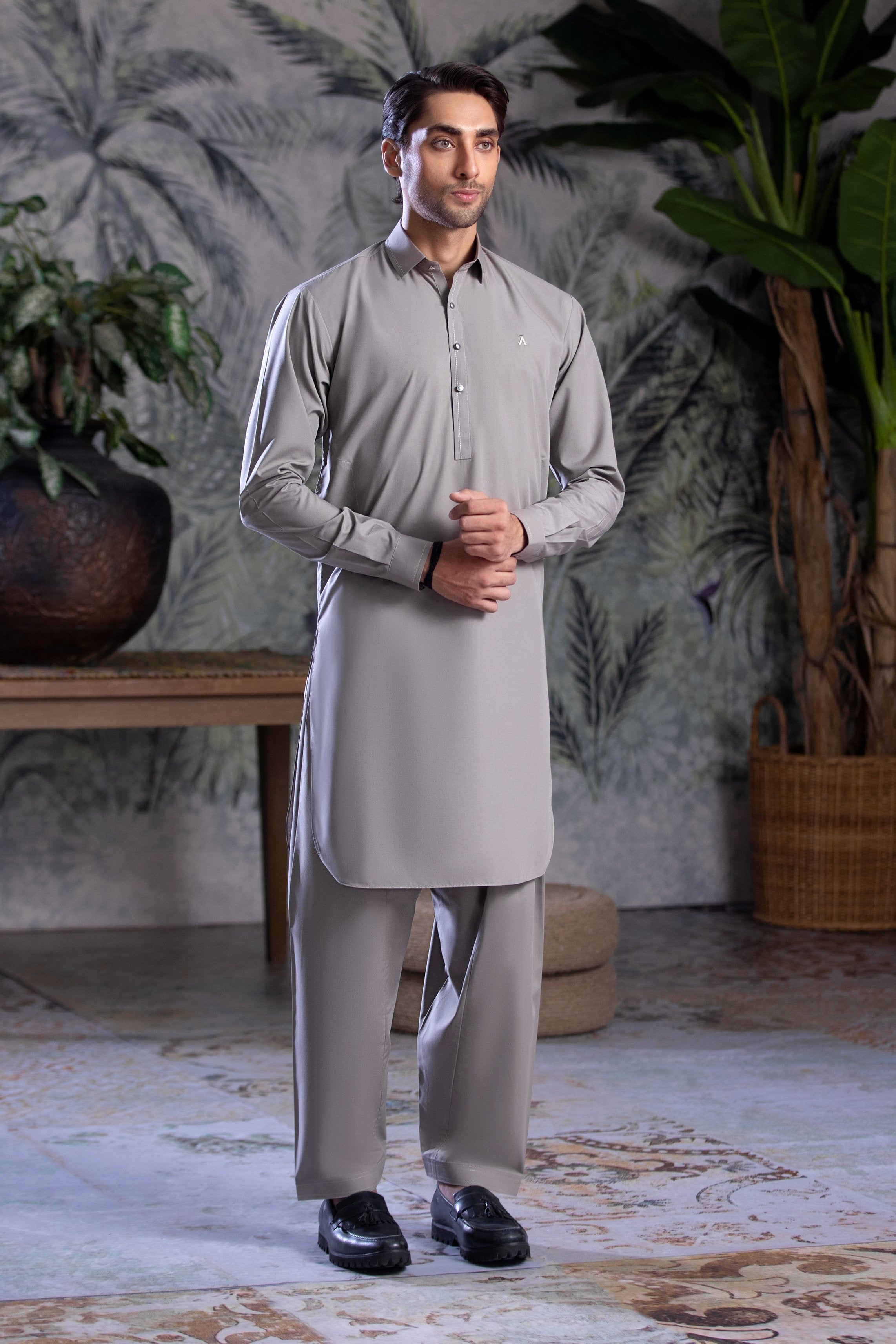 Light Grey Collar Kameez With Matching Shalwar