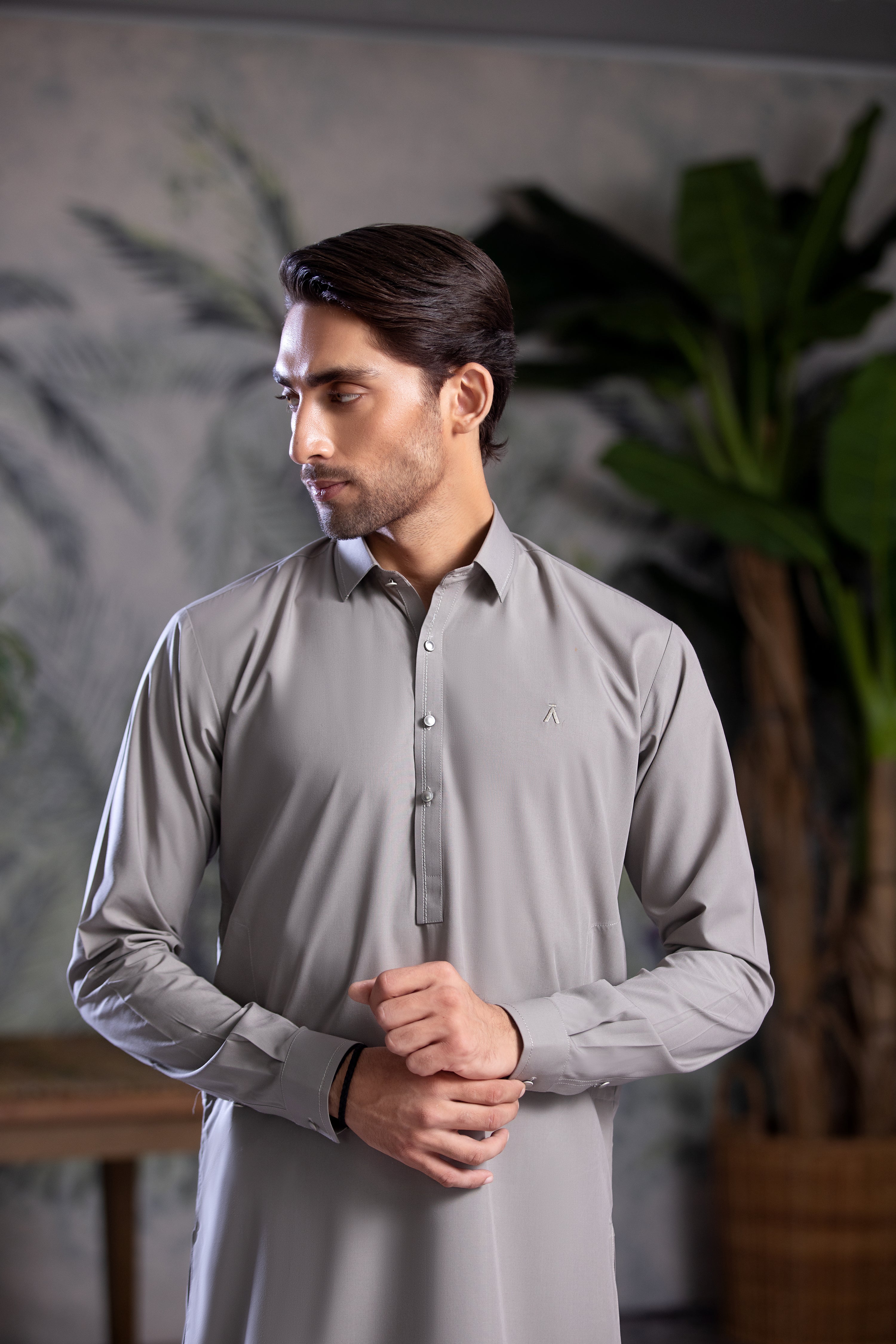 Light Grey Collar Kameez With Matching Shalwar