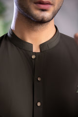 Stitched Kurta Trouser With Contrast Buttons for Men - Dark Green