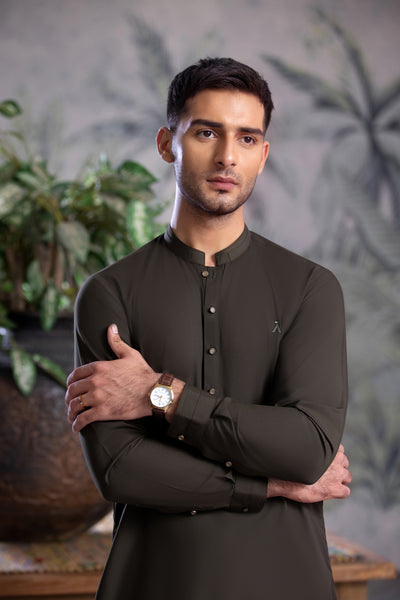 Dark Green Kurta Trouser With Contrast Buttons