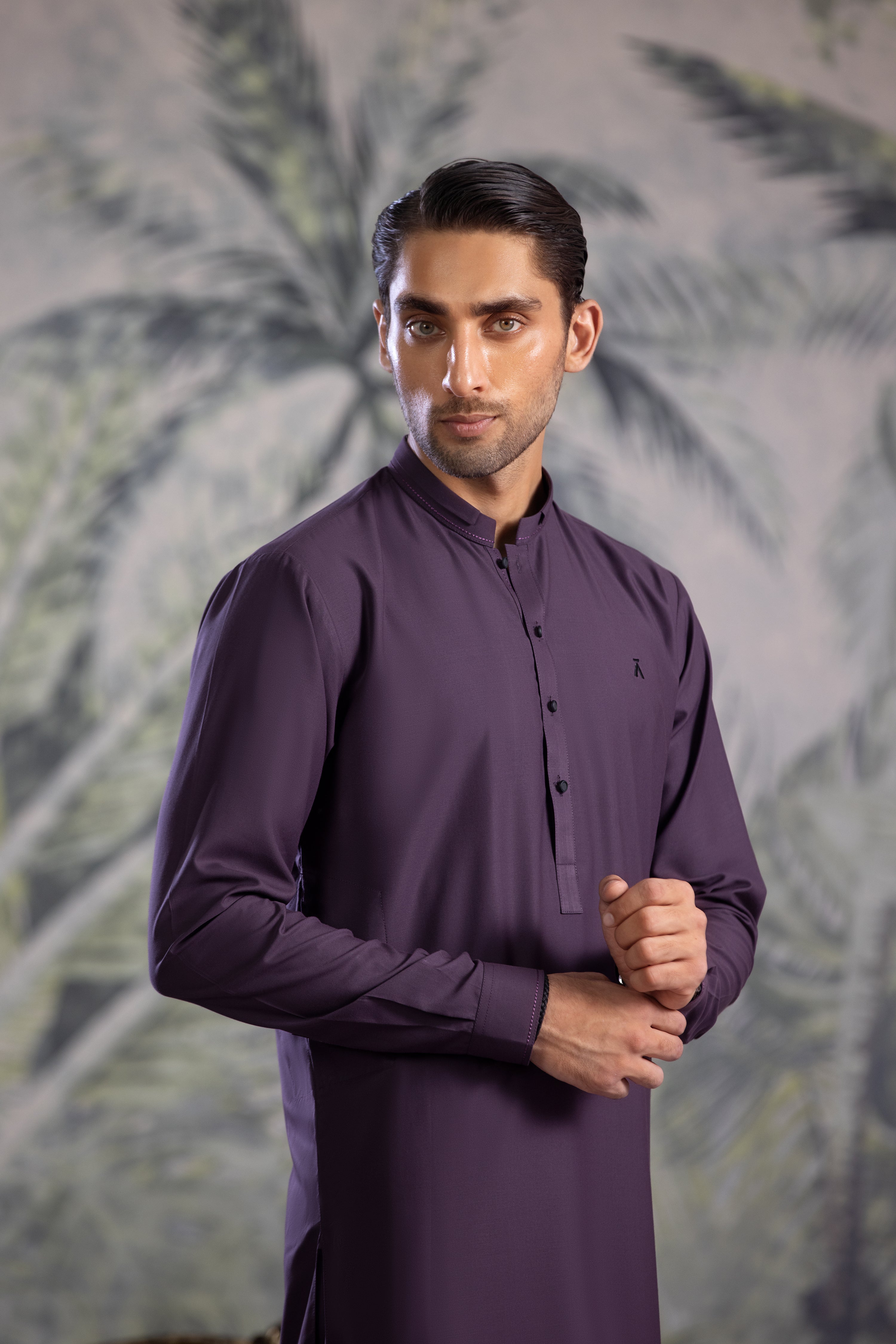 Indigo Kurta Shalwar With Black Buttons & Details