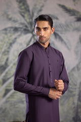 Stitched Kurta Shalwar With Contrast Buttons & Details for Men - Indigo