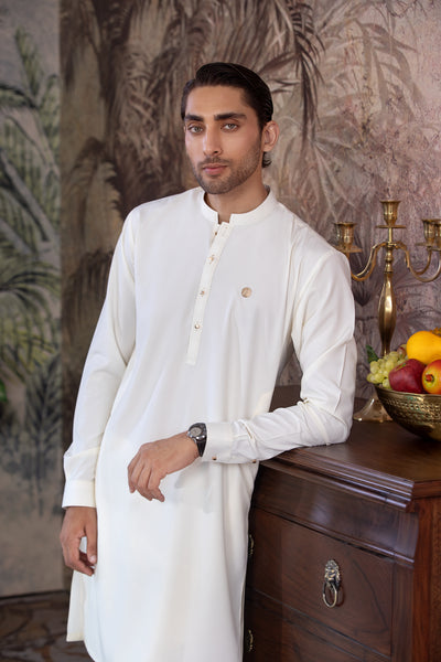 Cream Boski Premium Kurta Trouser With Golden Metal Buttons