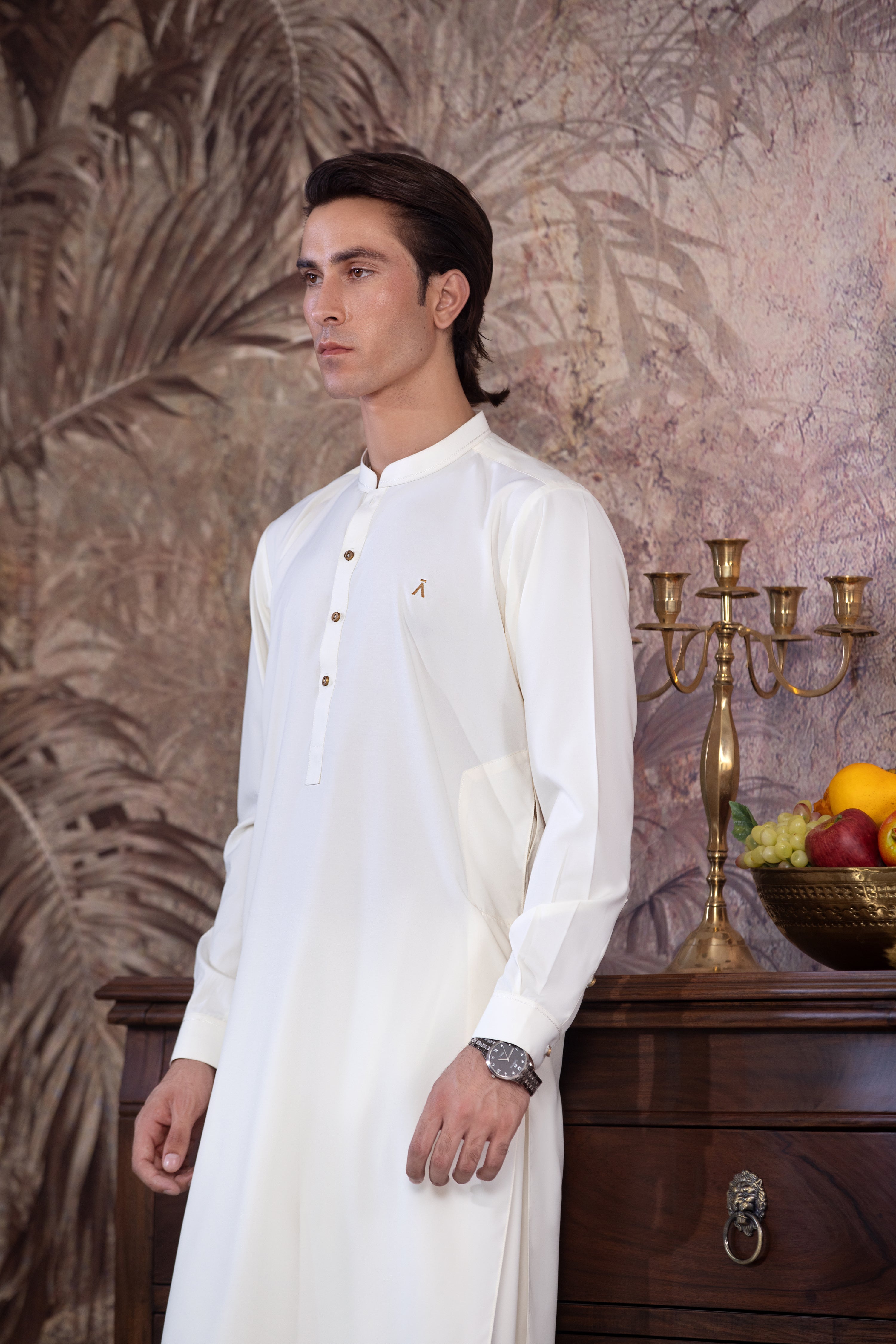 Boski Kurta Shalwar With Contrast Logo & Metal Buttons