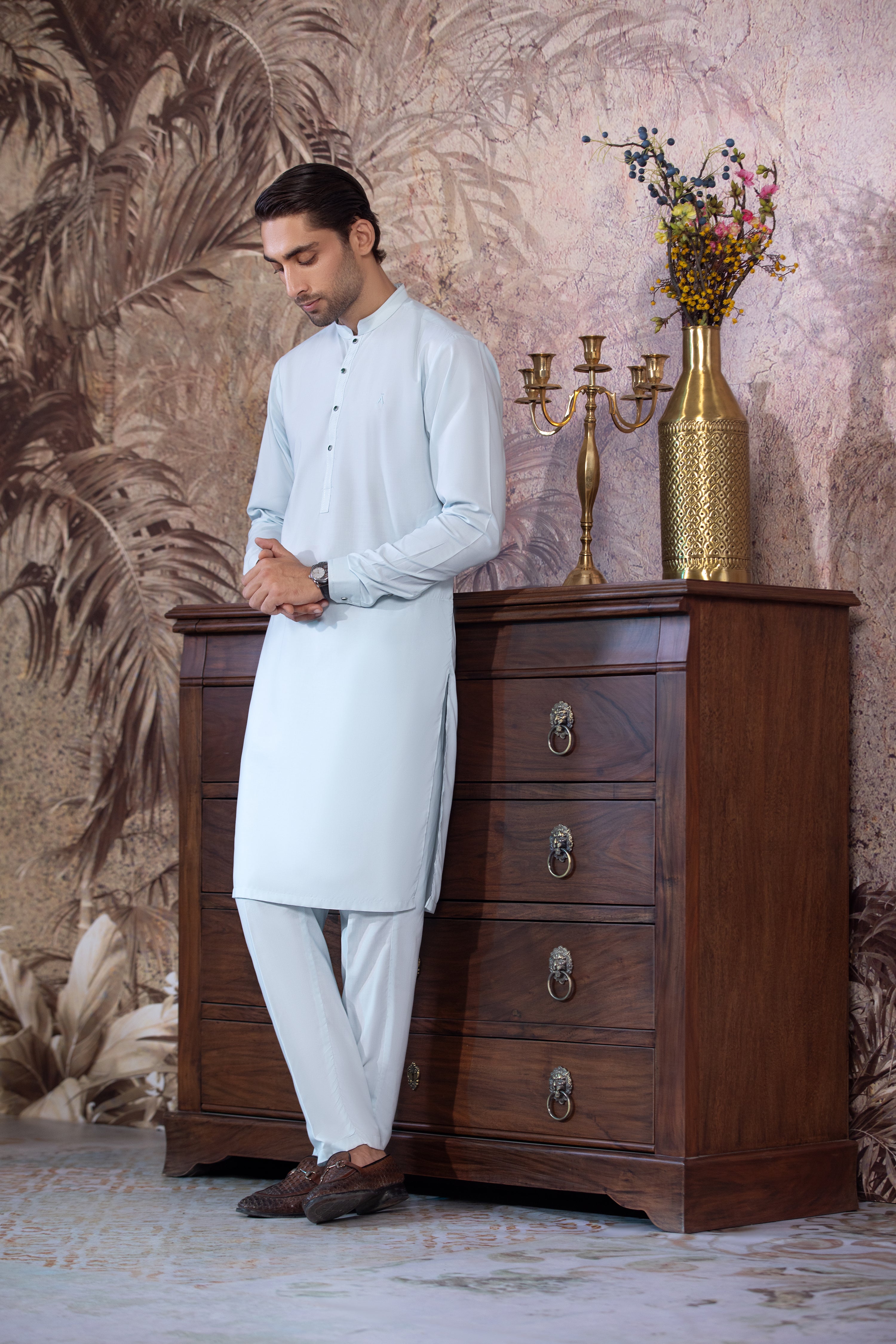 Mint Green Kurta With Matching Trouser & Snap Buttons