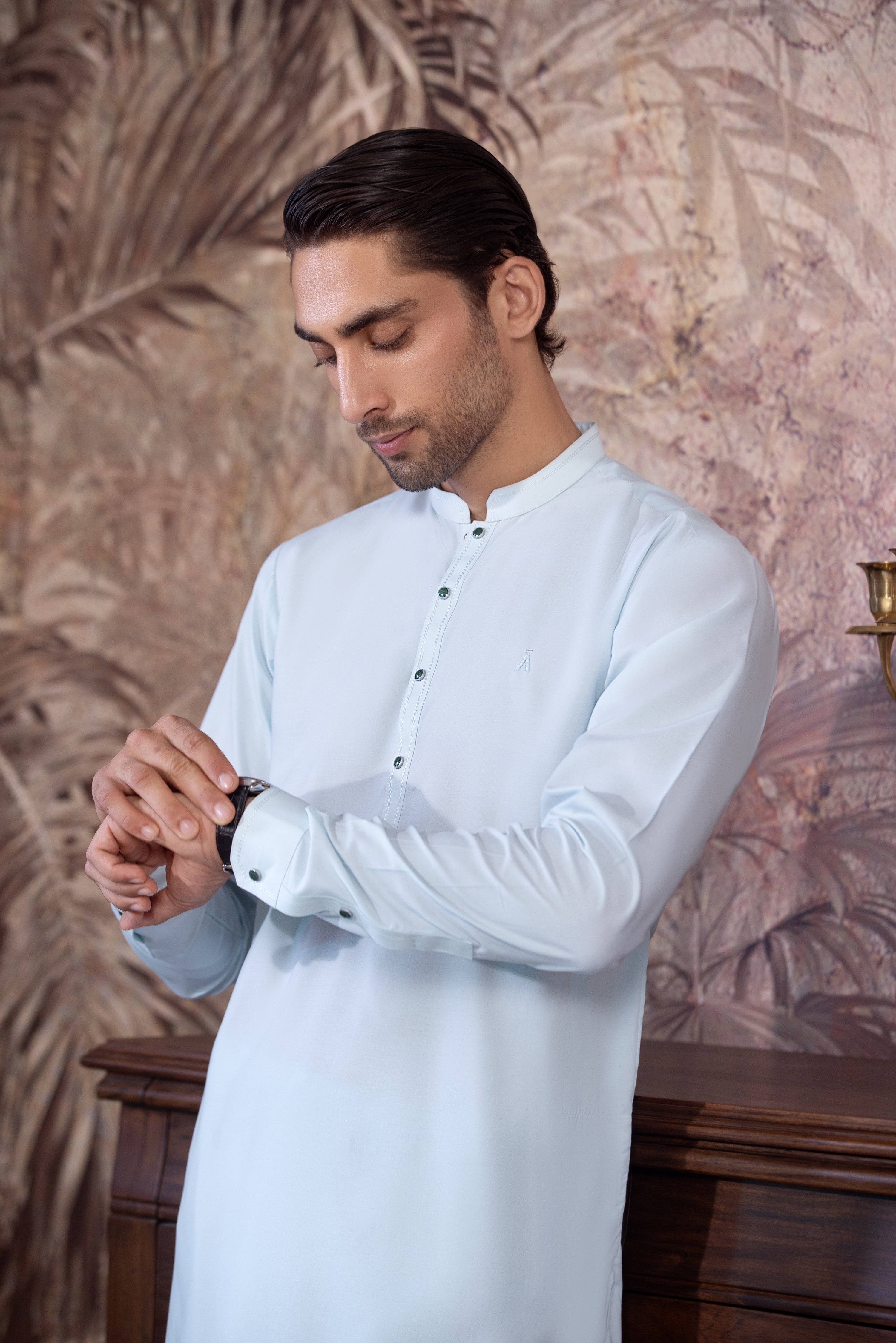 Mint Green Kurta With Matching Trouser & Snap Buttons