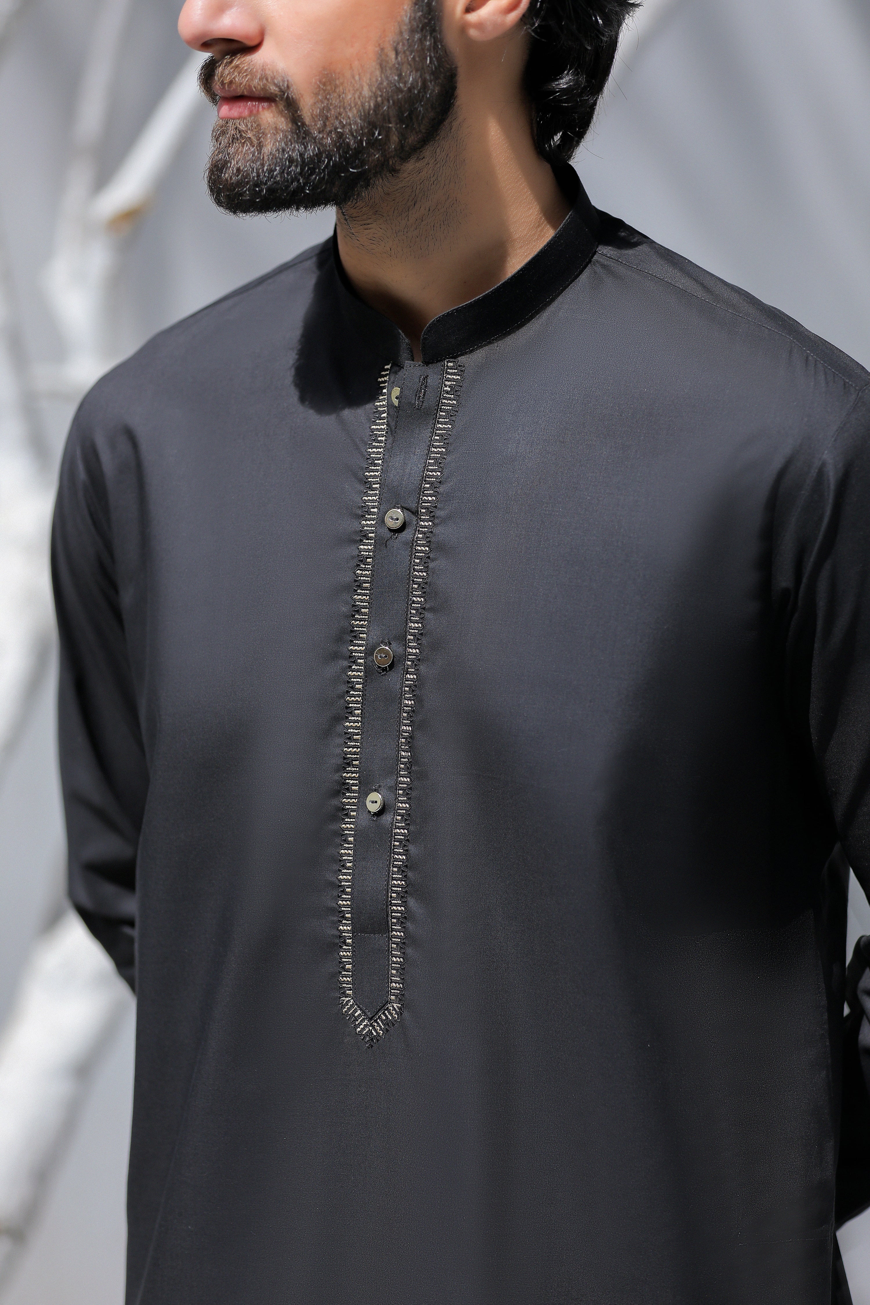 Golden Contrast Embroidered Black Kurta Trouser