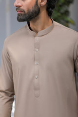 Stitched Blended Kurta With Matching Trouser for Men - Light Brown
