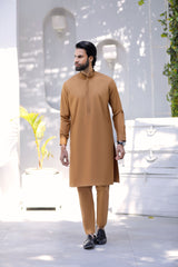 Stitched Kurta Trouser With Hidden Placket & Detailing for Men - Copper