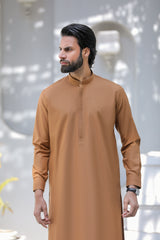 Stitched Kurta Trouser With Hidden Placket & Detailing for Men - Copper
