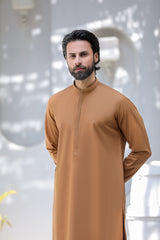 Stitched Kurta Trouser With Hidden Placket & Detailing for Men - Copper