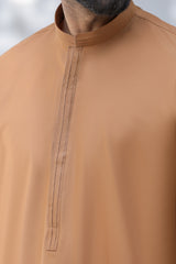 Stitched Kurta Trouser With Hidden Placket & Detailing for Men - Copper