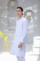 Stitched Basic Kurta With Matching Trouser for Men - Off White