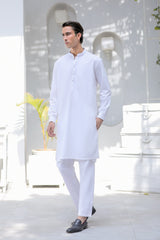 Stitched Basic Kurta With Matching Trouser for Men - Off White