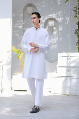 Stitched Basic Kurta With Matching Trouser for Men - Off White