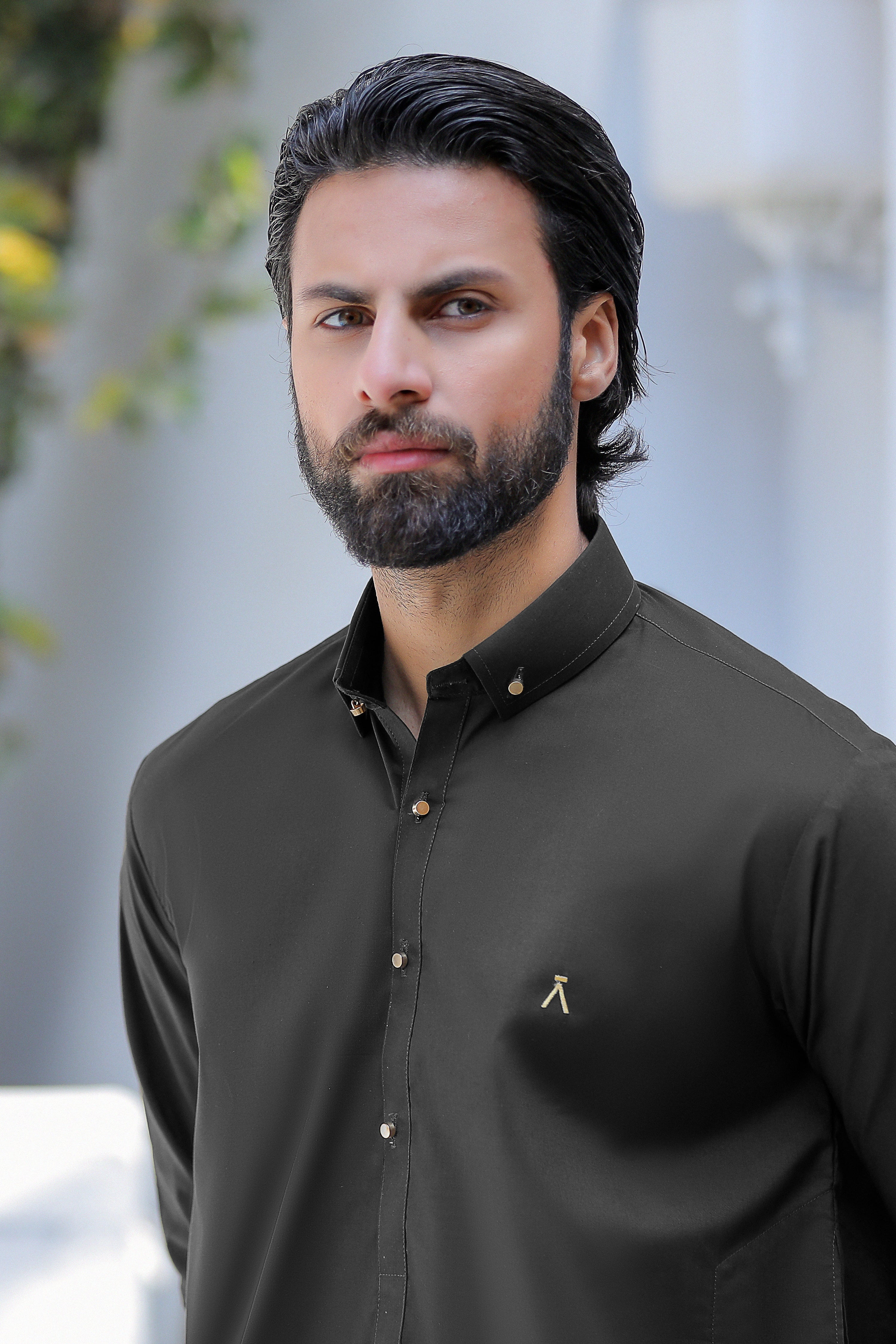 Signature Logo Black Shalwar Kameez With Golden Buttons