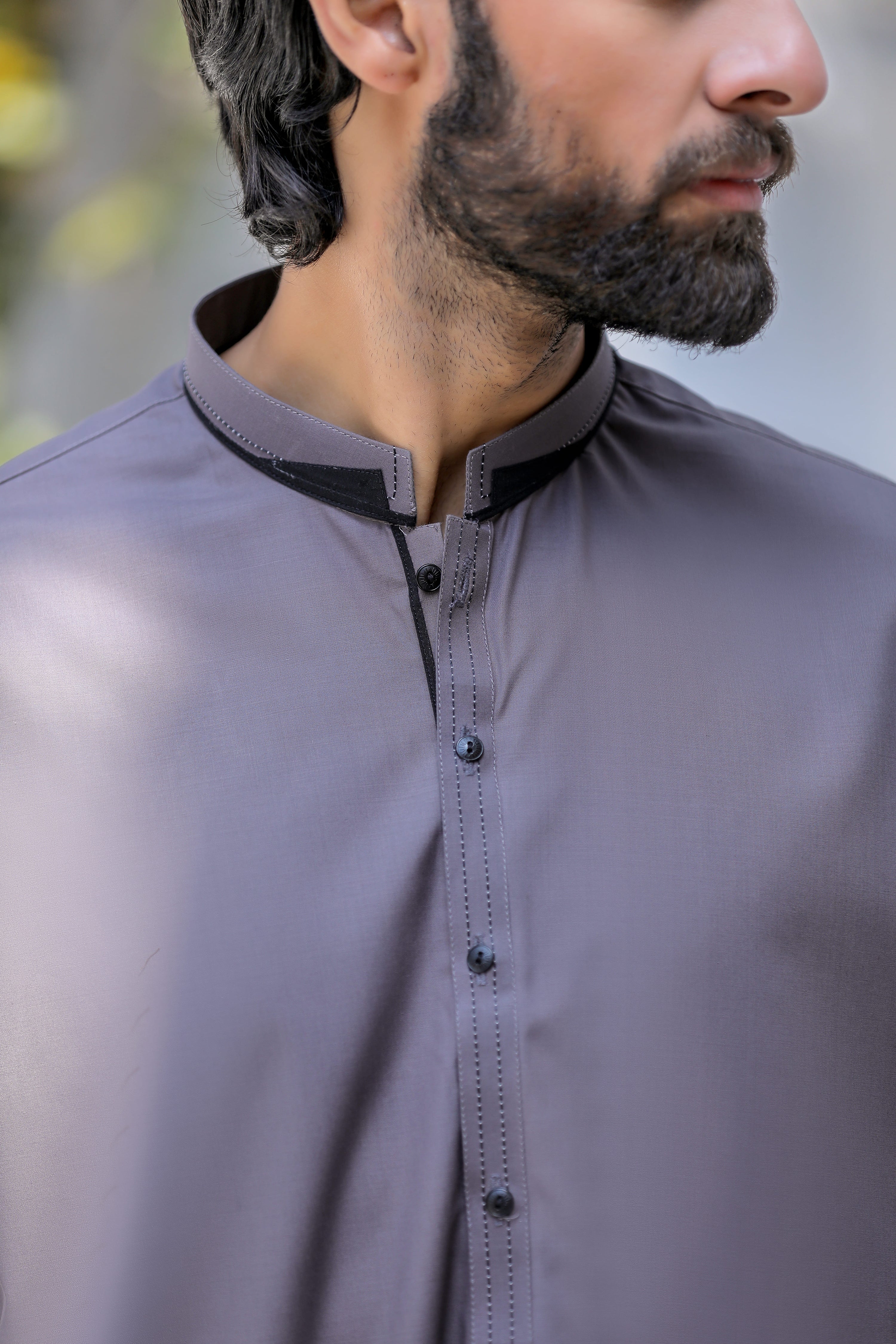 Grey Kurta Trouser With Black Detailing