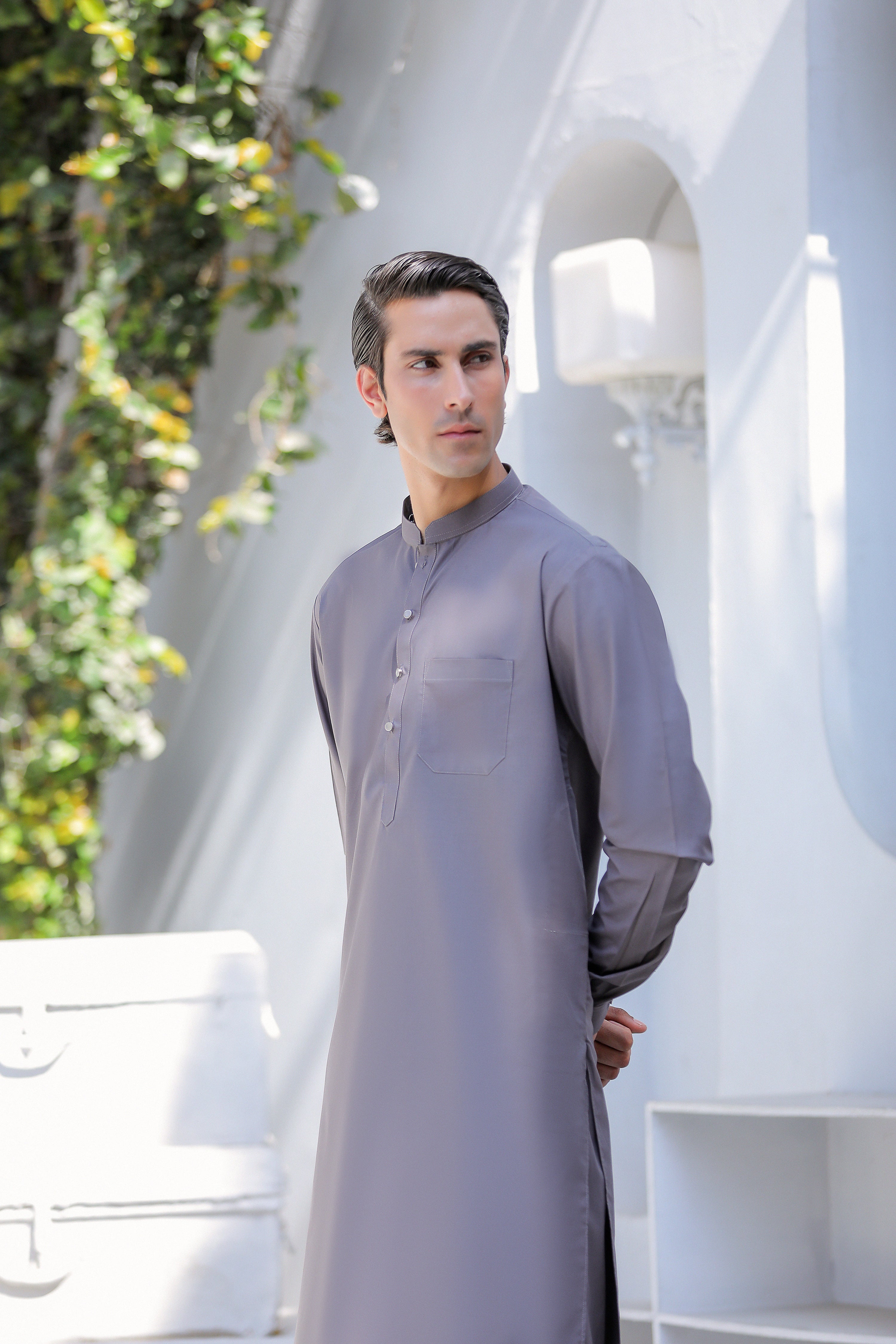 Grey Kurta Trouser With Cut Away Detailing