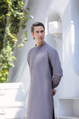 Stitched Kurta Trouser With Cut Away Detailing for Men - Grey