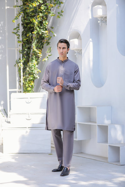 Grey Kurta Trouser With Cut Away Detailing