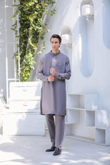 Stitched Kurta Trouser With Cut Away Detailing for Men - Grey